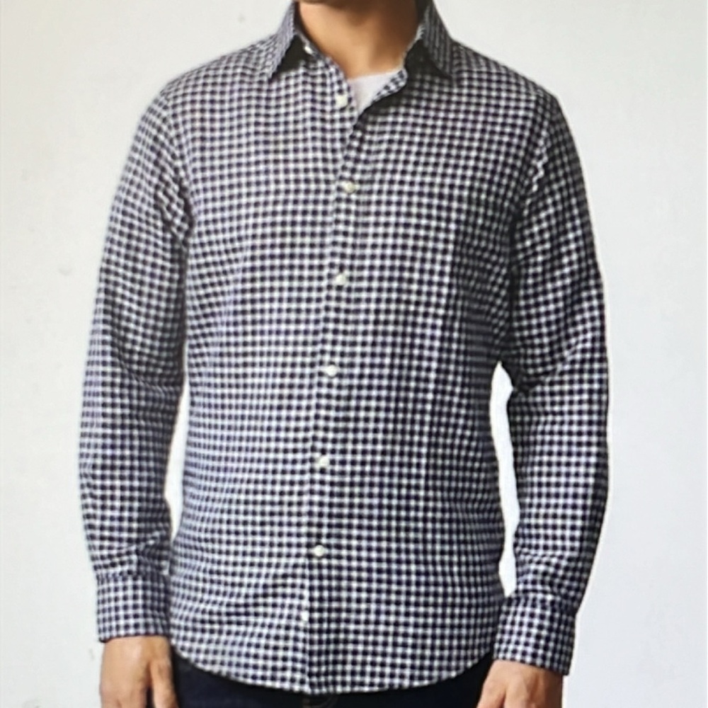 Eagle cotton navy & white check dress shirt 15.5 32/33